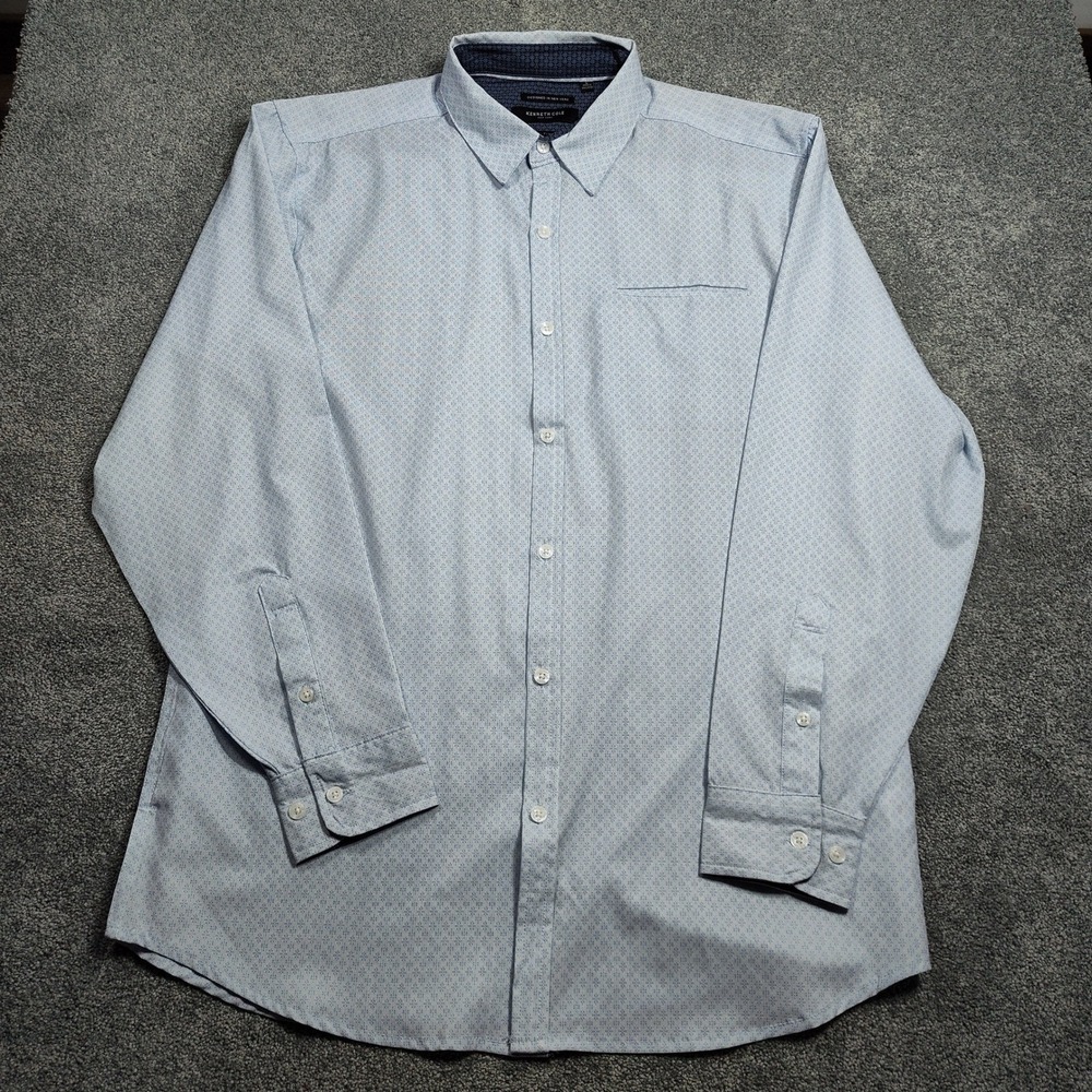 Kenneth Cole New York Men's Slim Fit Dress Shirt L Blue Pattern Cotton